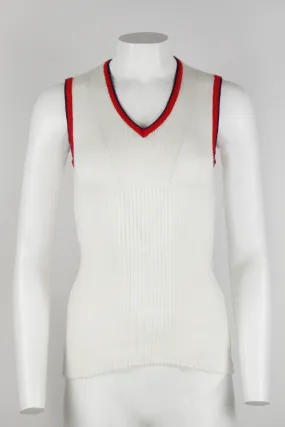 70s white ribbed vest with red and navy trim - S
