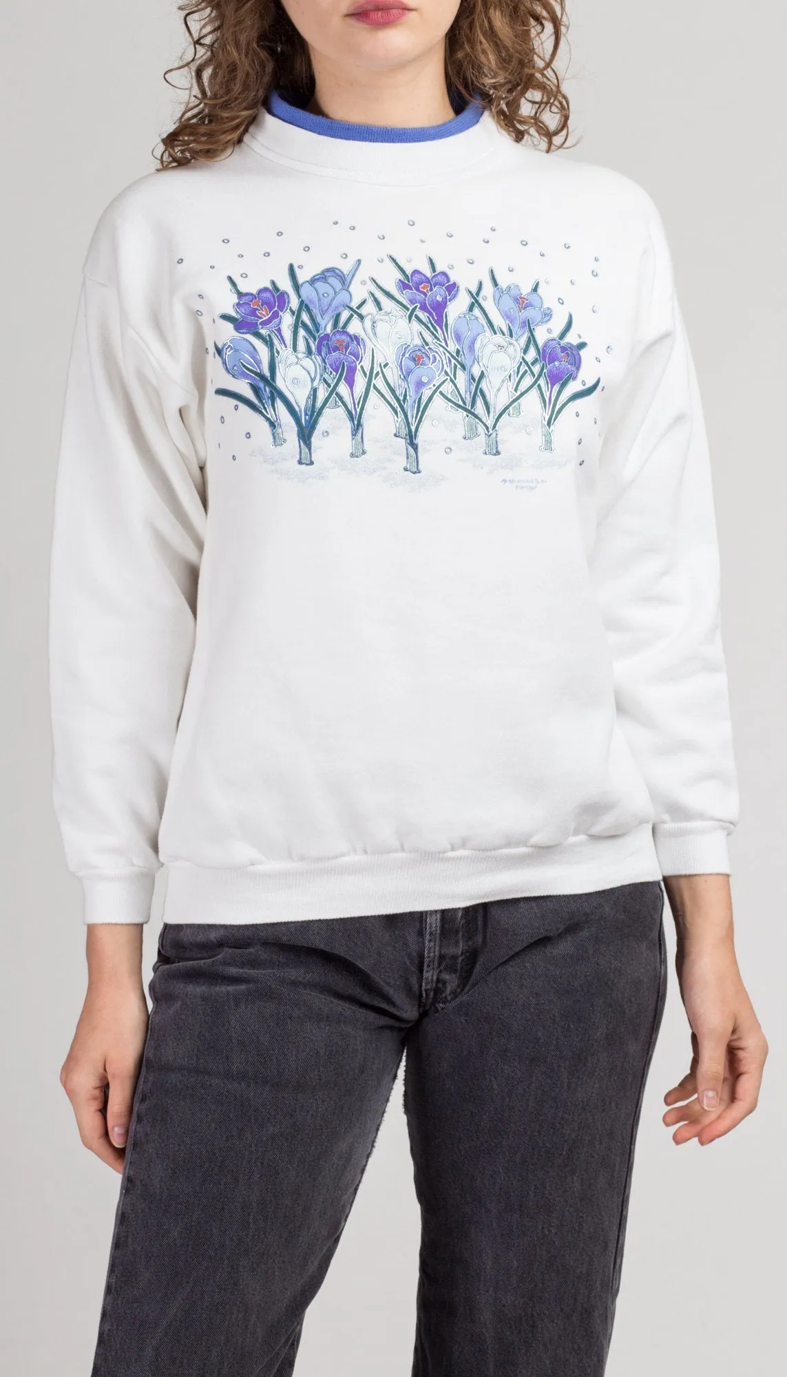 90s Metallic Crocus Flower Sweatshirt - Small