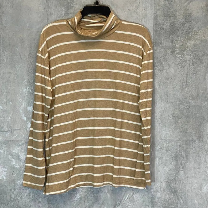 A PEA IN THE POD Women's Maternity Tan Striped Turtleneck Long Sleeve Top SZ M