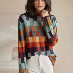 Adalynn | Colorful Cashmere Turtleneck Sweater with Elegant Patchwork Design