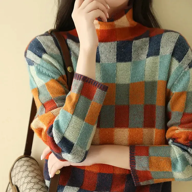Adalynn | Colorful Cashmere Turtleneck Sweater with Elegant Patchwork Design