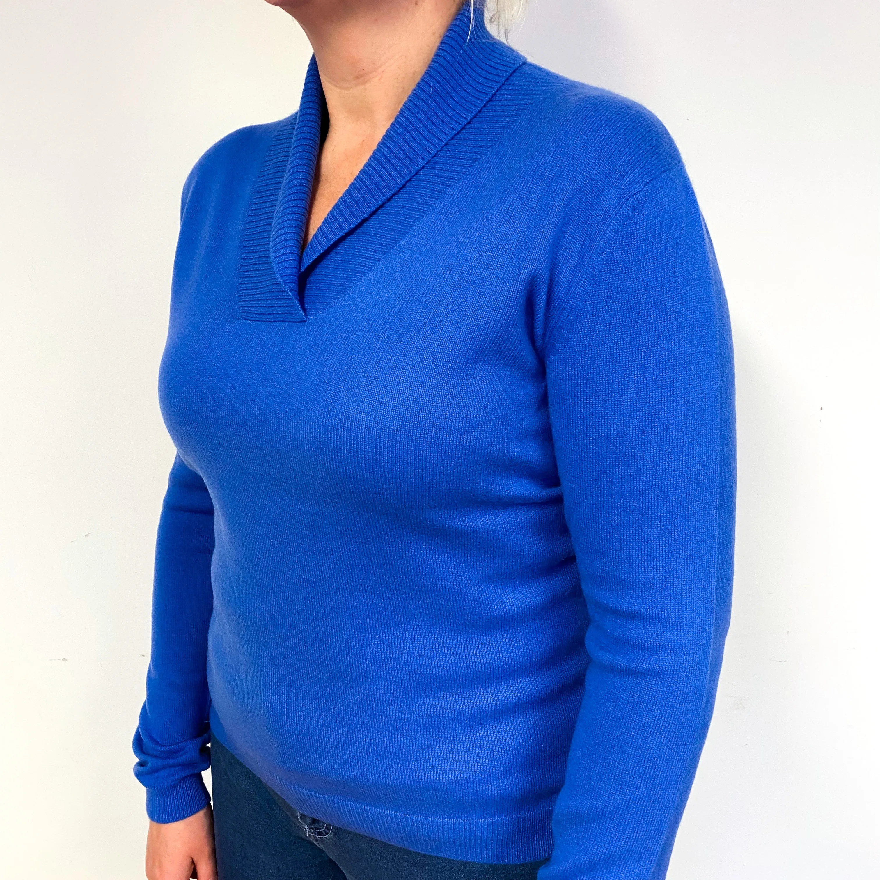 Air Force Blue Cashmere V-Neck Jumper Large