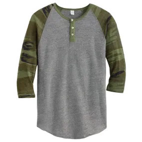 Alternative Men's Eco Grey/Camo Eco-Jersey 3/4-Sleeve Raglan Henley