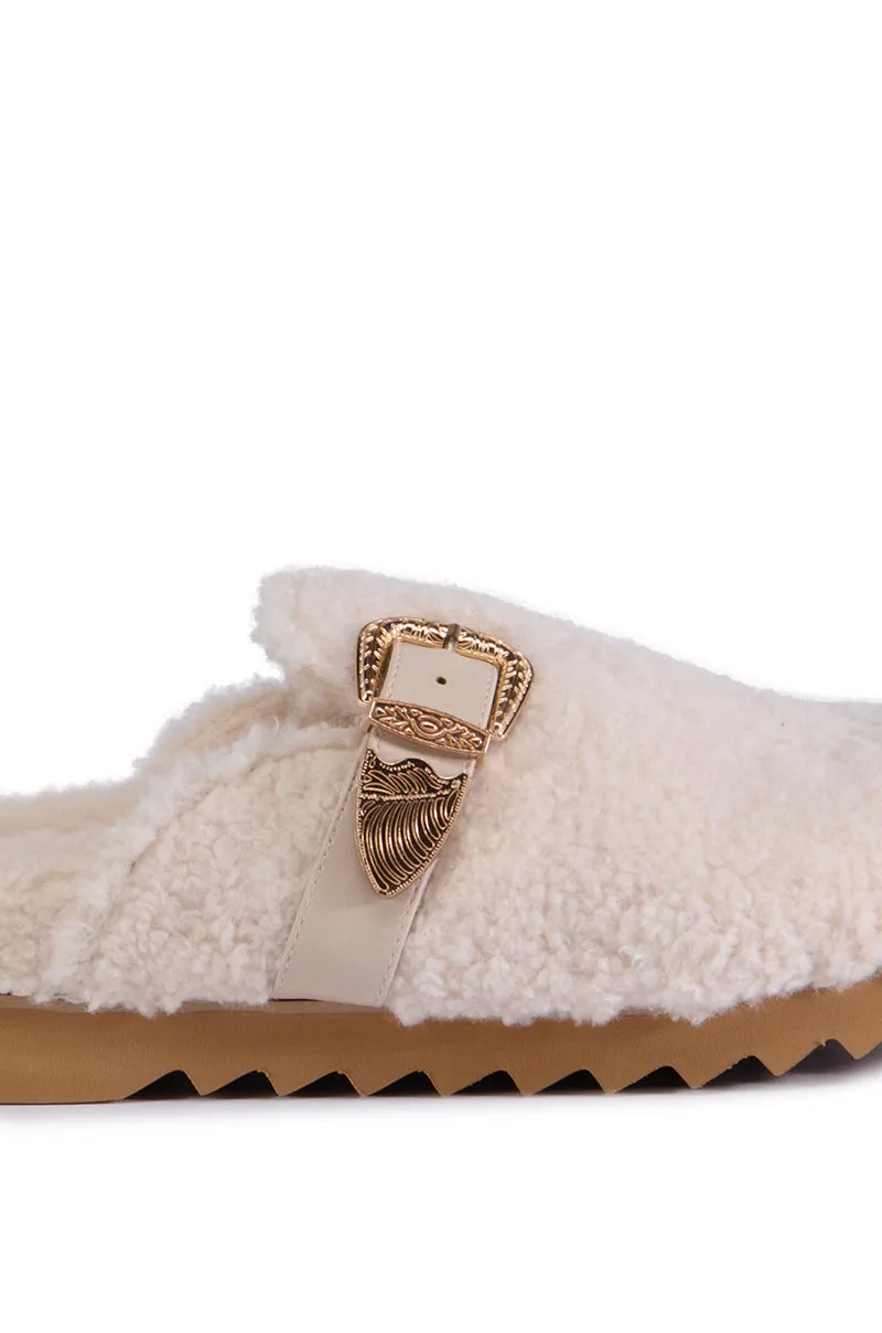 AZALEA WANG DEVANY WHITE SHERPA SLIP ON CLOG
