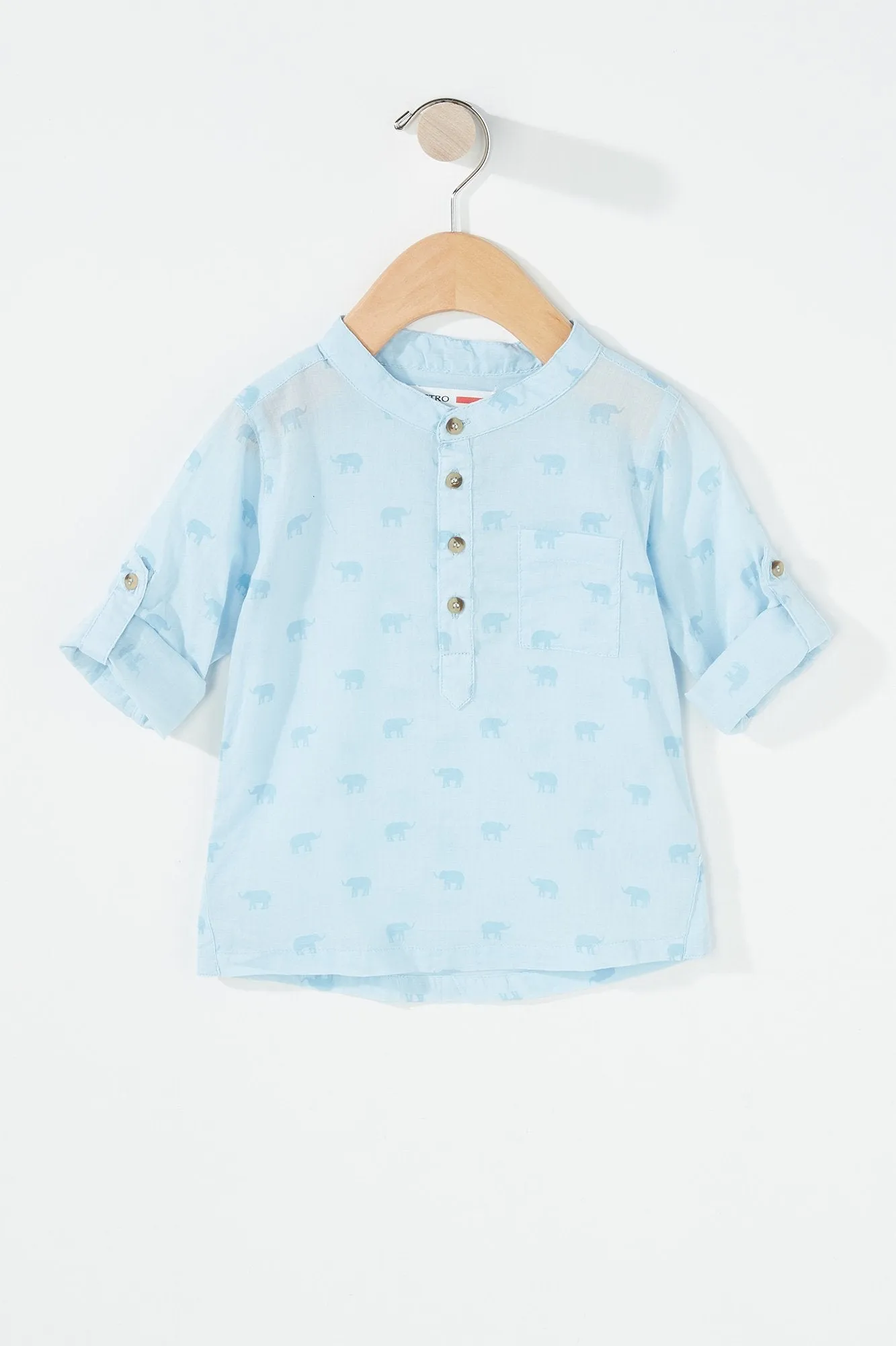 Baby Boy Button-Up Roll-Tab Printed Henley Shirt