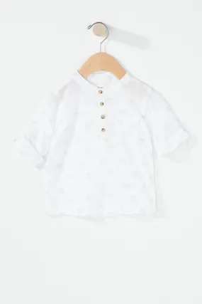 Baby Boy Button-Up Roll-Tab Printed Henley Shirt