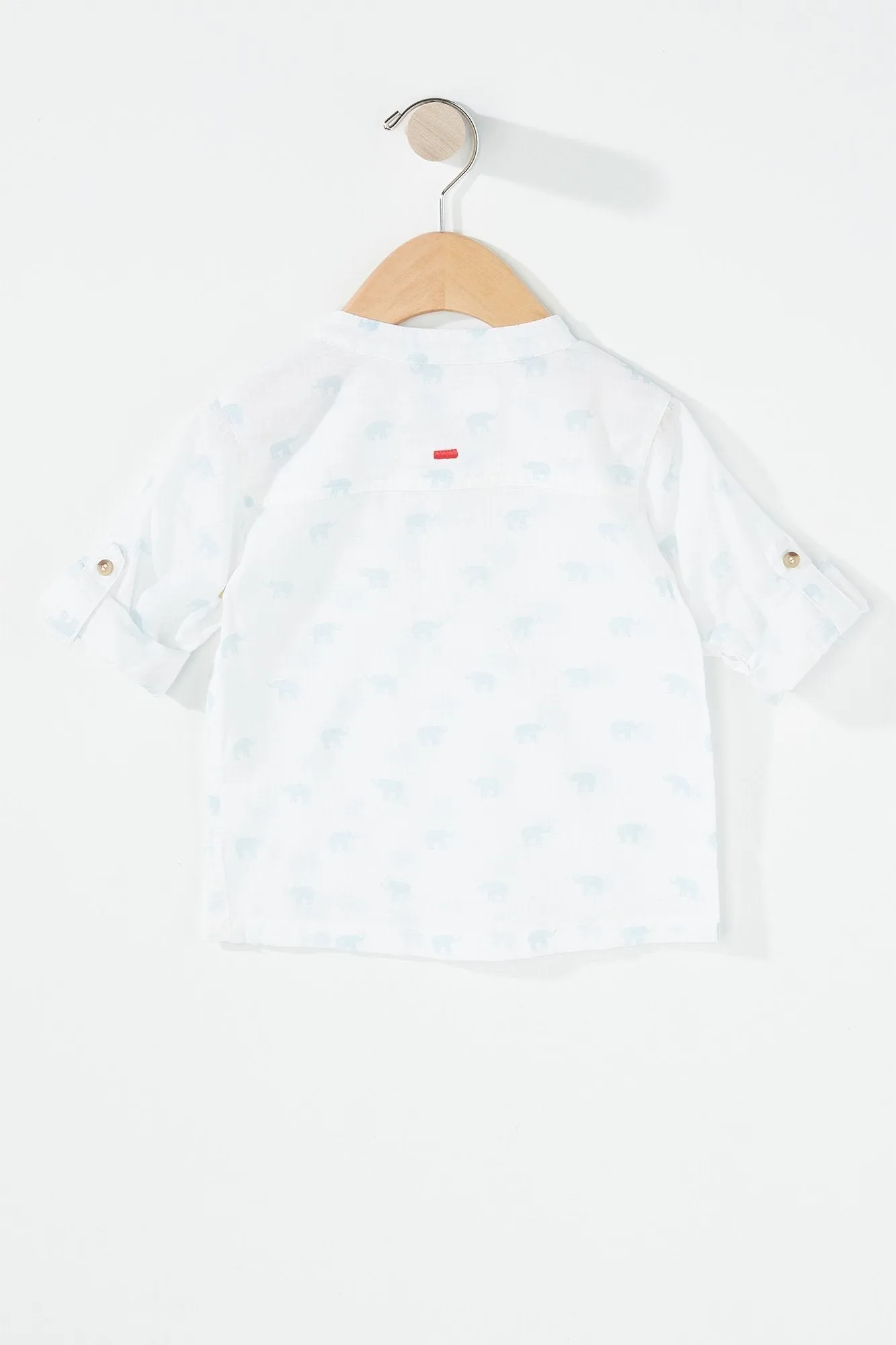 Baby Boy Button-Up Roll-Tab Printed Henley Shirt