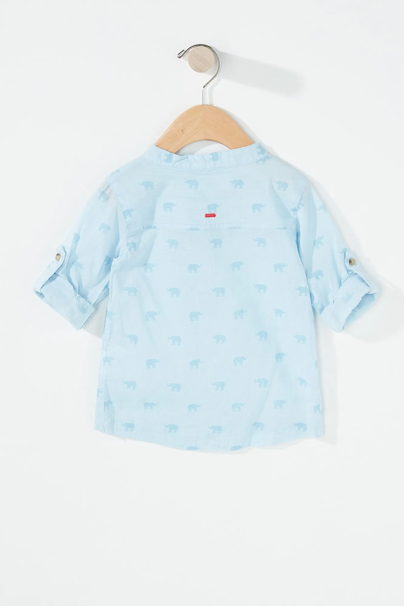 Baby Boy Button-Up Roll-Tab Printed Henley Shirt