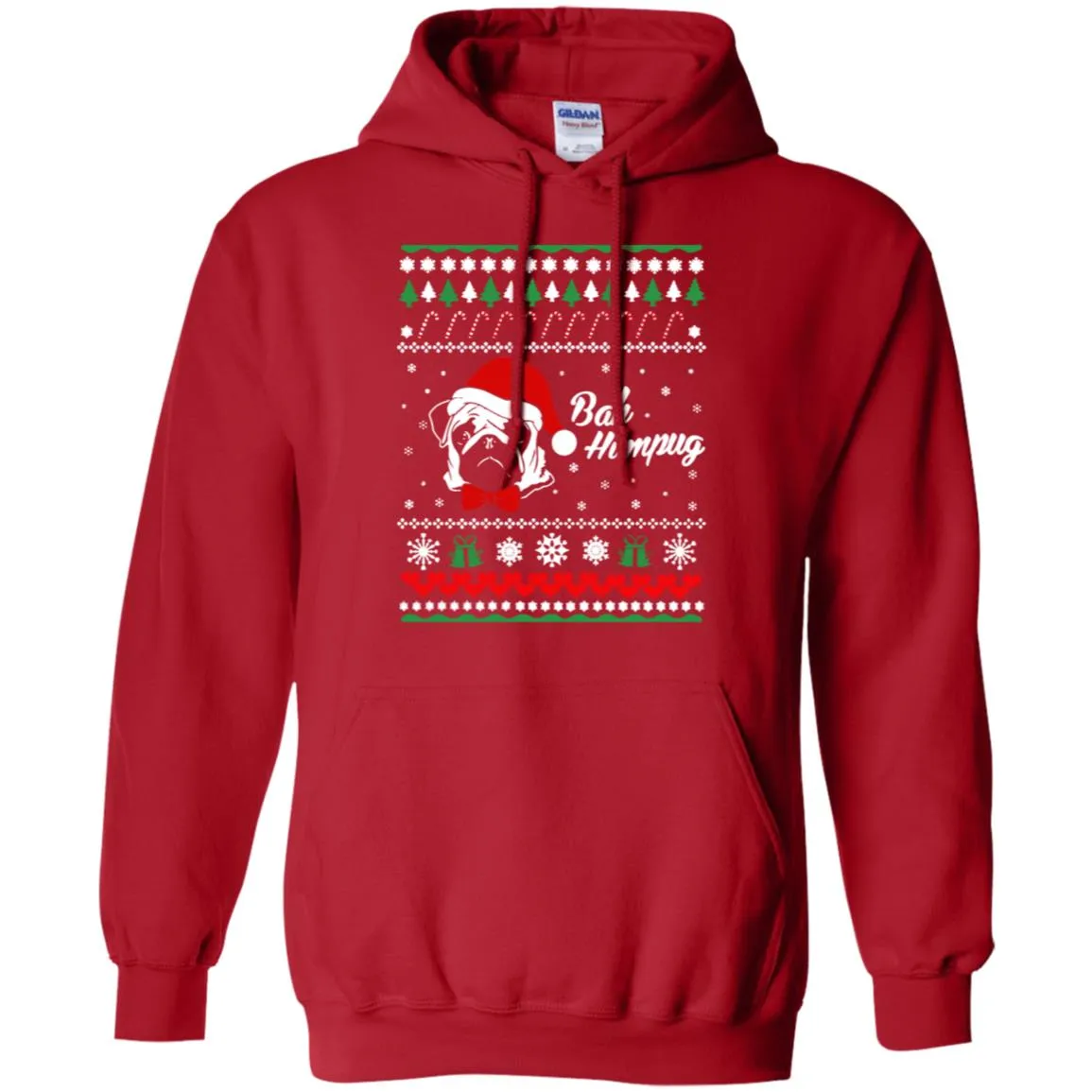Bah Hum Pug Dog Christmas Men Pullover Hoodie