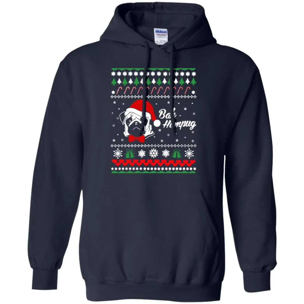 Bah Hum Pug Dog Christmas Men Pullover Hoodie
