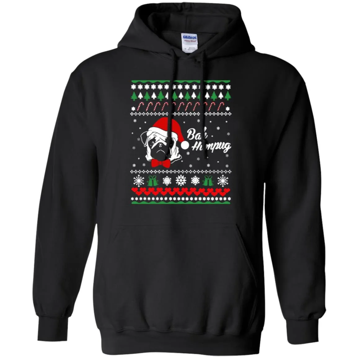 Bah Hum Pug Dog Christmas Men Pullover Hoodie