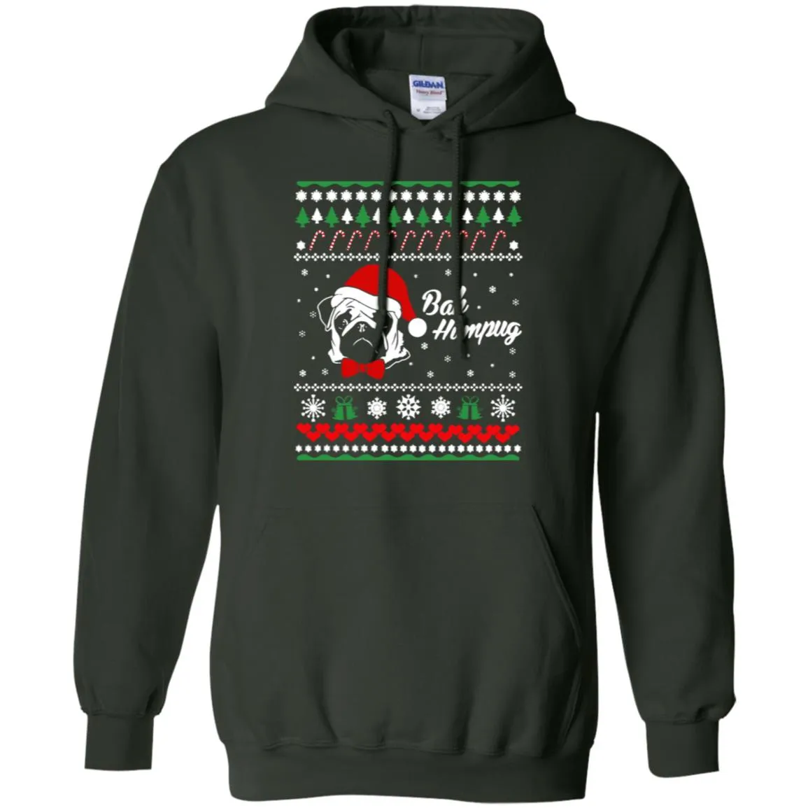 Bah Hum Pug Dog Christmas Men Pullover Hoodie