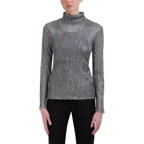 BCBGMAXAZRIA Womens Pleated Mesh Turtleneck Top