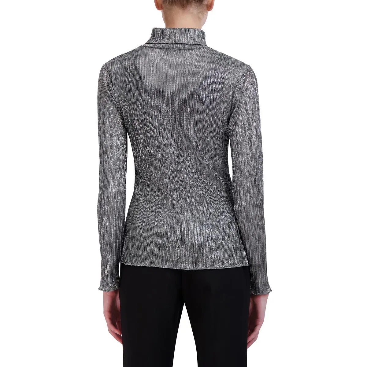 BCBGMAXAZRIA Womens Pleated Mesh Turtleneck Top