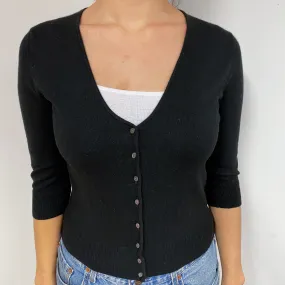 Black Cropped Cashmere V-Neck Cardigan Small