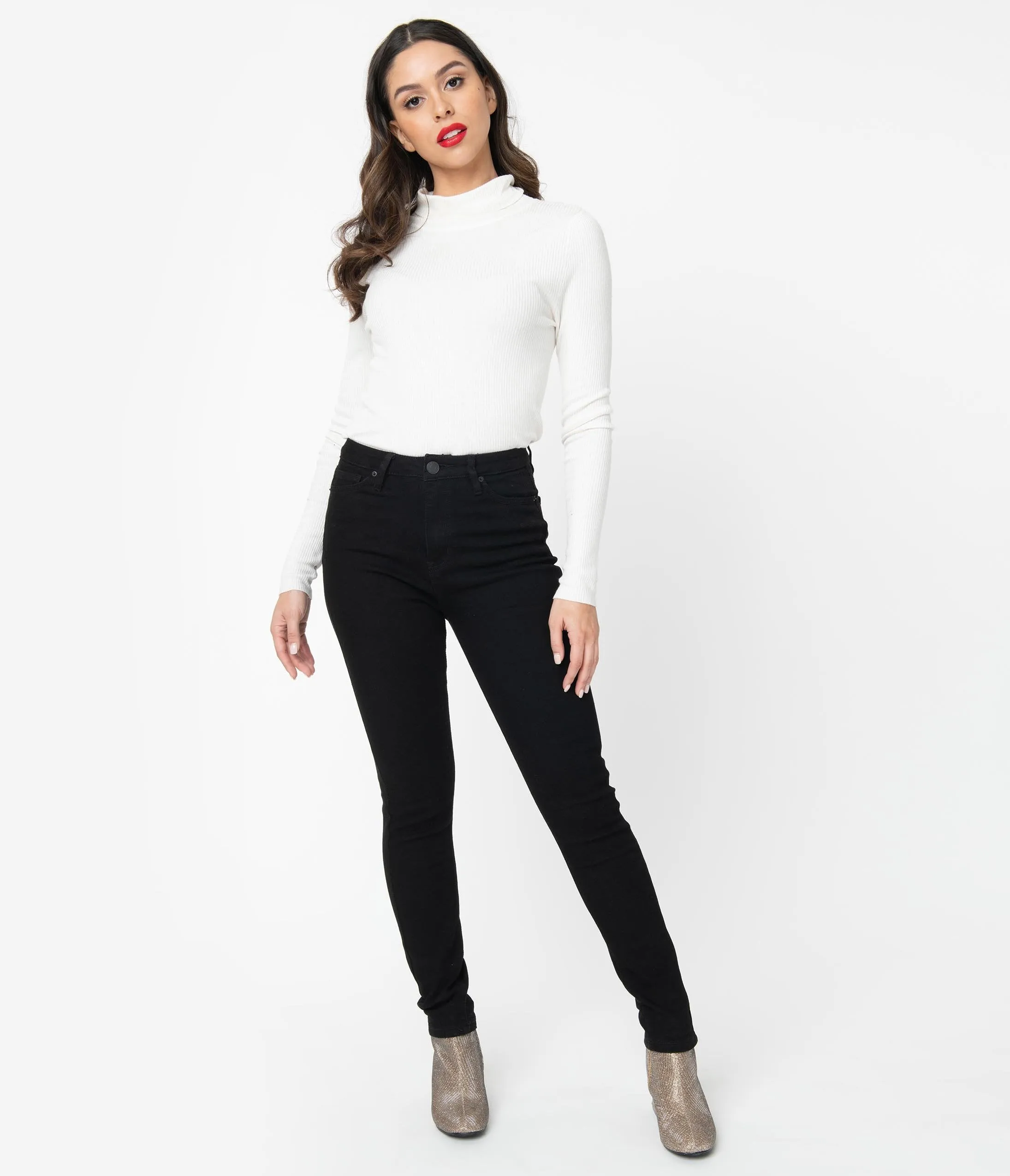 Black Denim High Waist Skinny Jeans