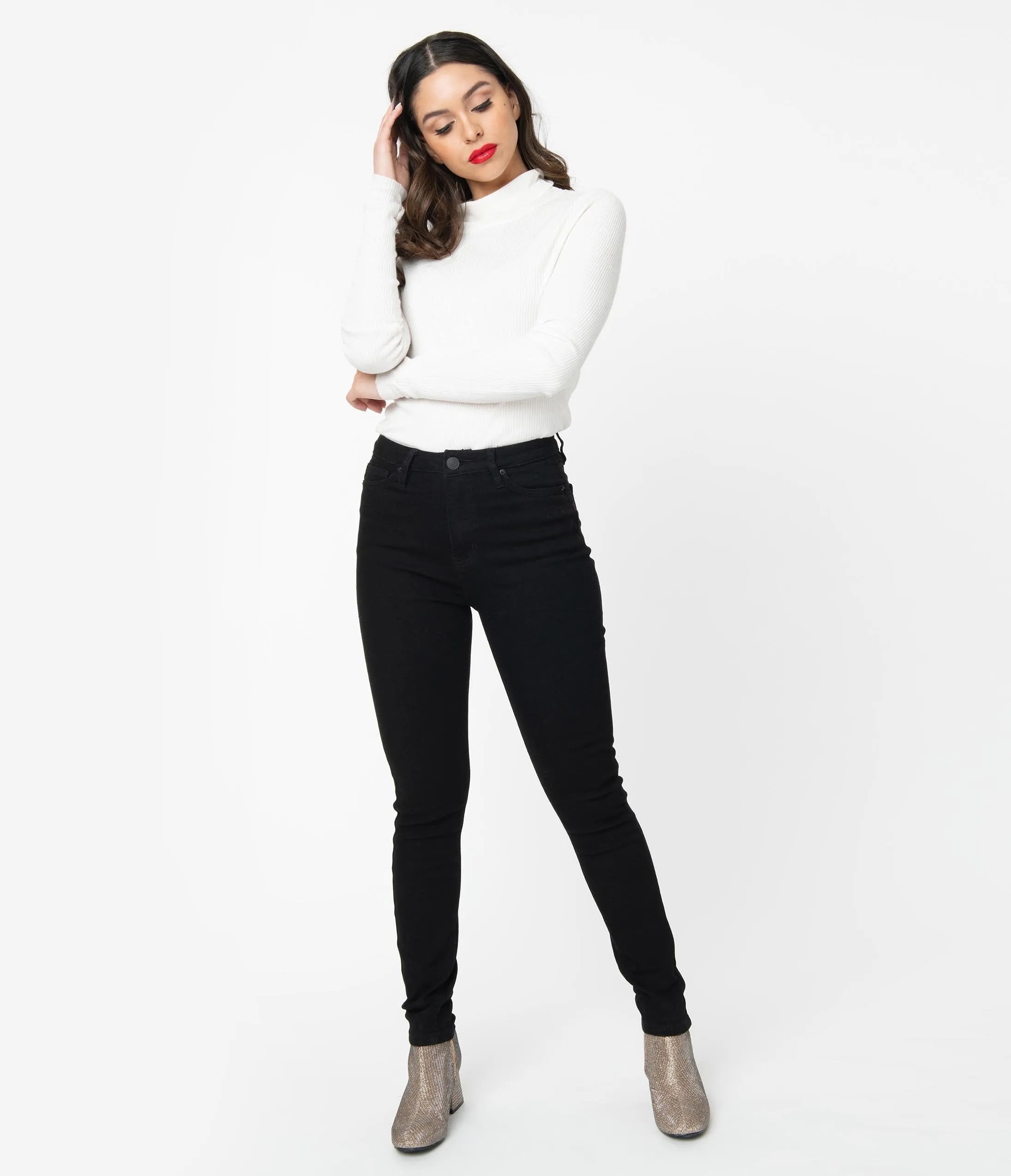 Black Denim High Waist Skinny Jeans