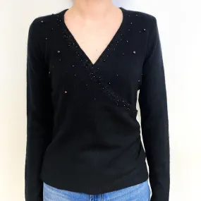 Black Embellished Cashmere V-Neck Jumper Extra Small
