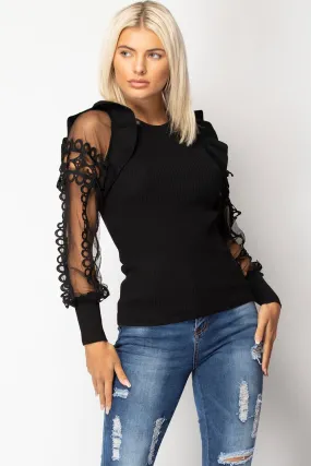 Black Sheer Lace Sleeve Jumper