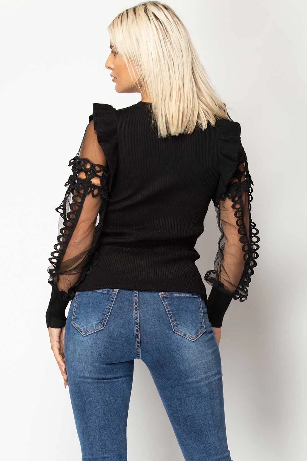 Black Sheer Lace Sleeve Jumper