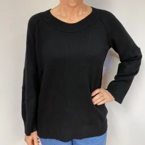 Black Slouchy Cashmere Crew Neck Jumper Medium