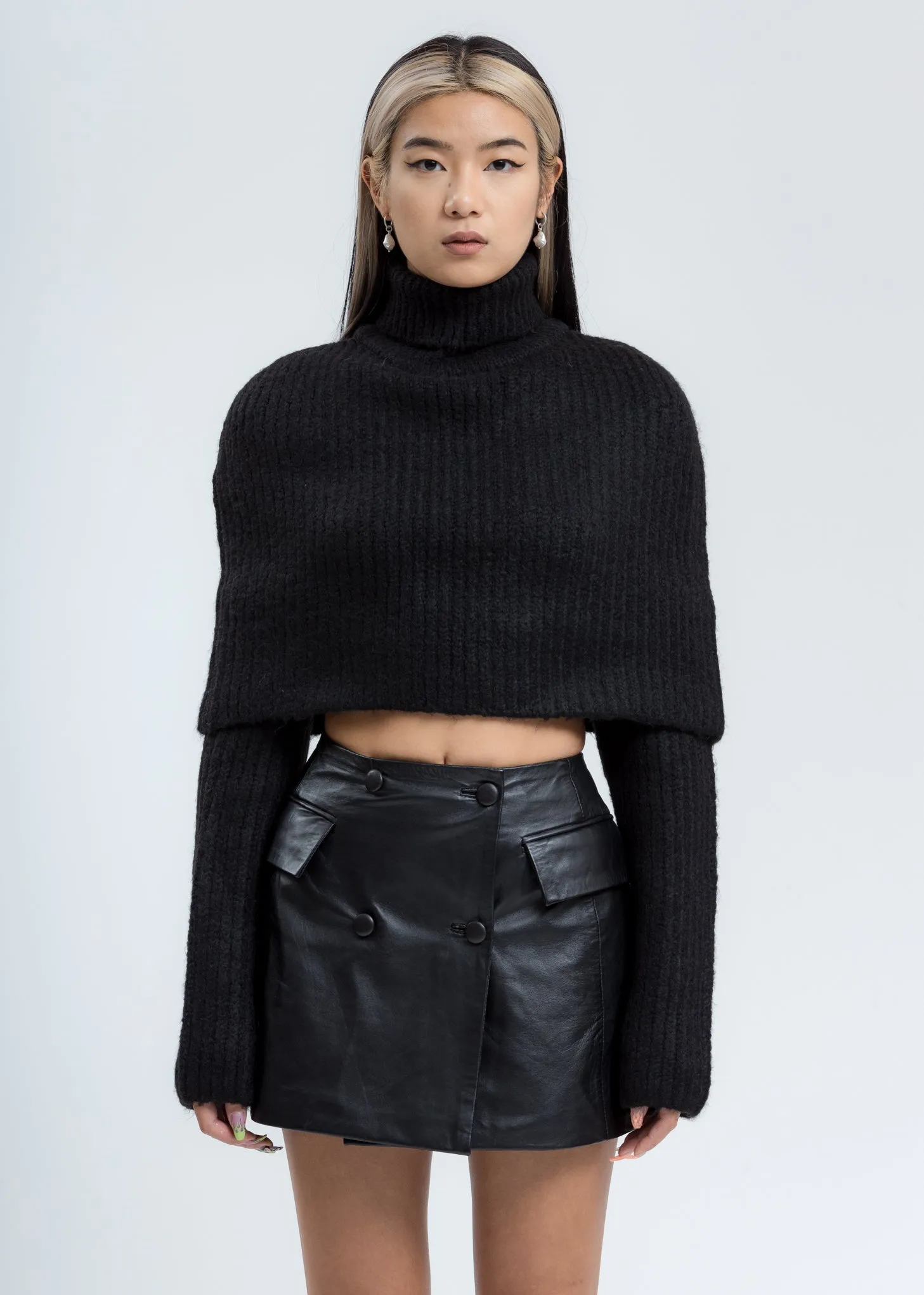 Black Turtleneck Knit Cape
