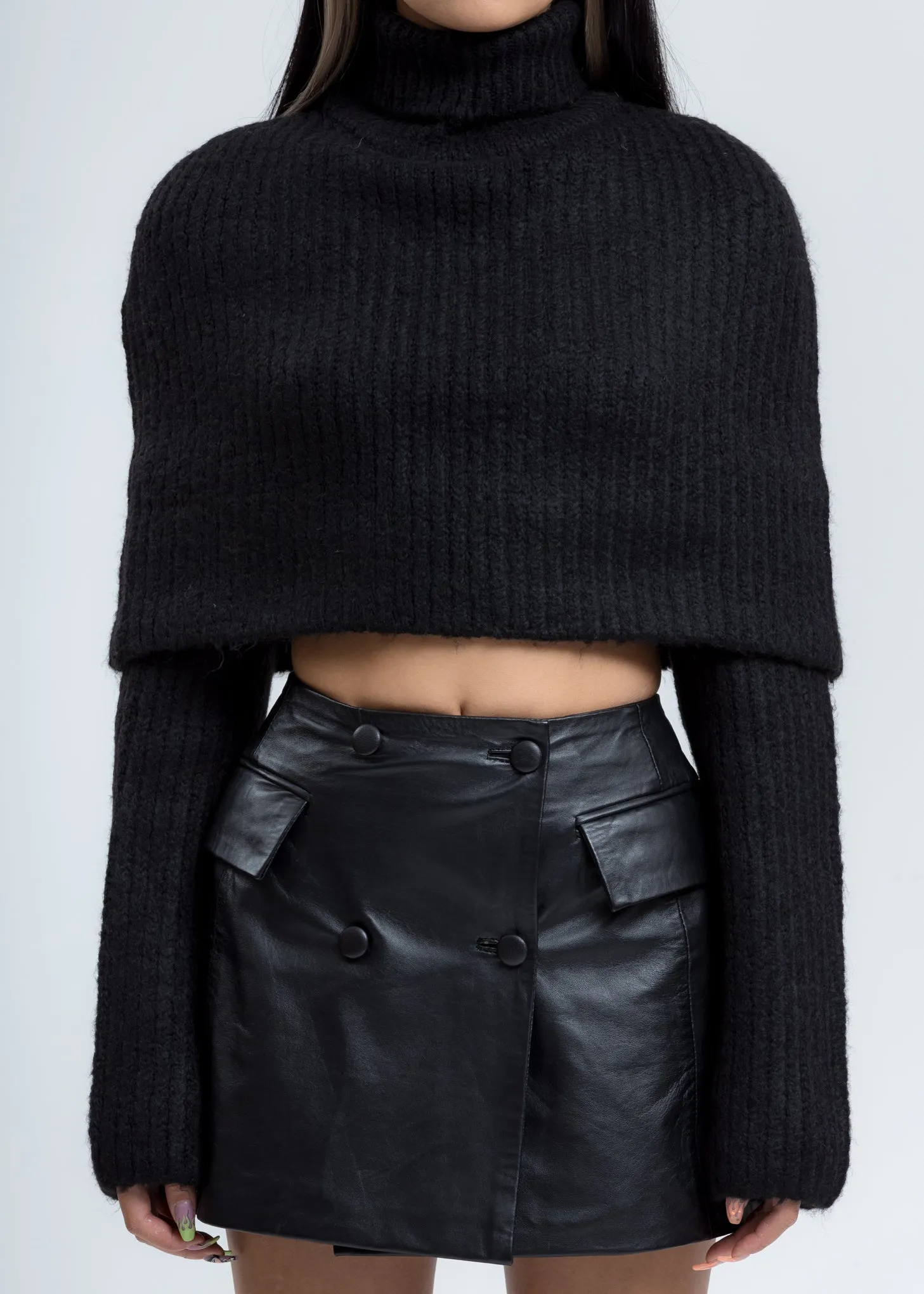 Black Turtleneck Knit Cape