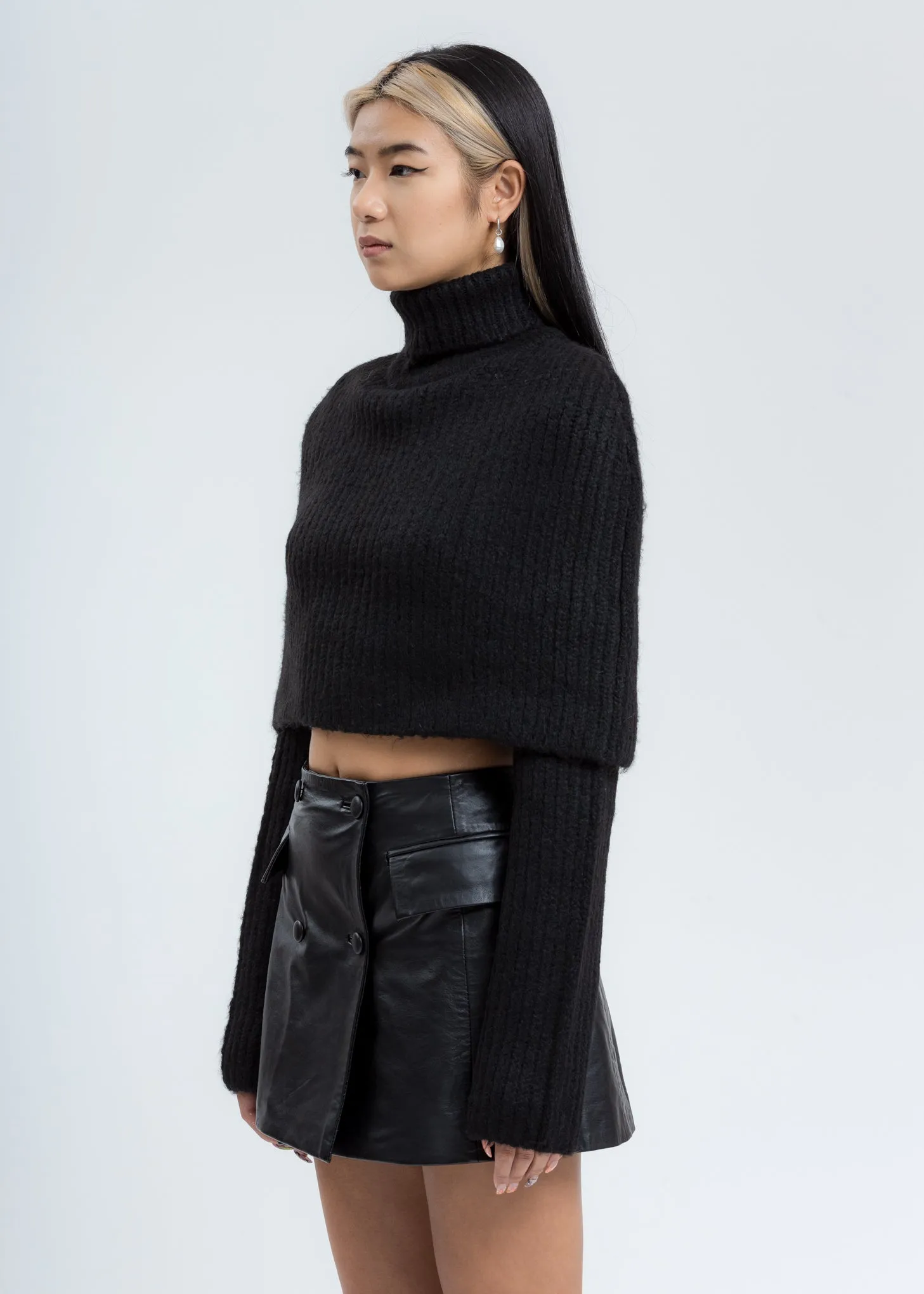 Black Turtleneck Knit Cape