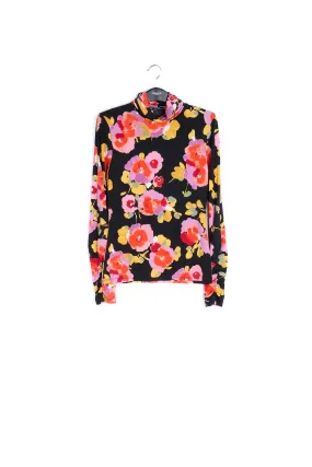 Black turtleneck top with floral-print