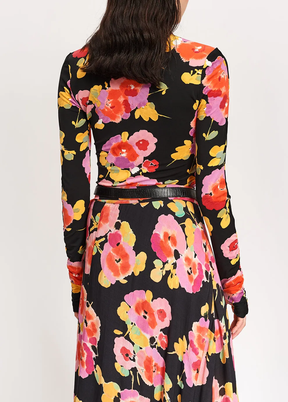 Black turtleneck top with floral-print