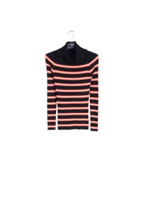 Black turtleneck with red stripe
