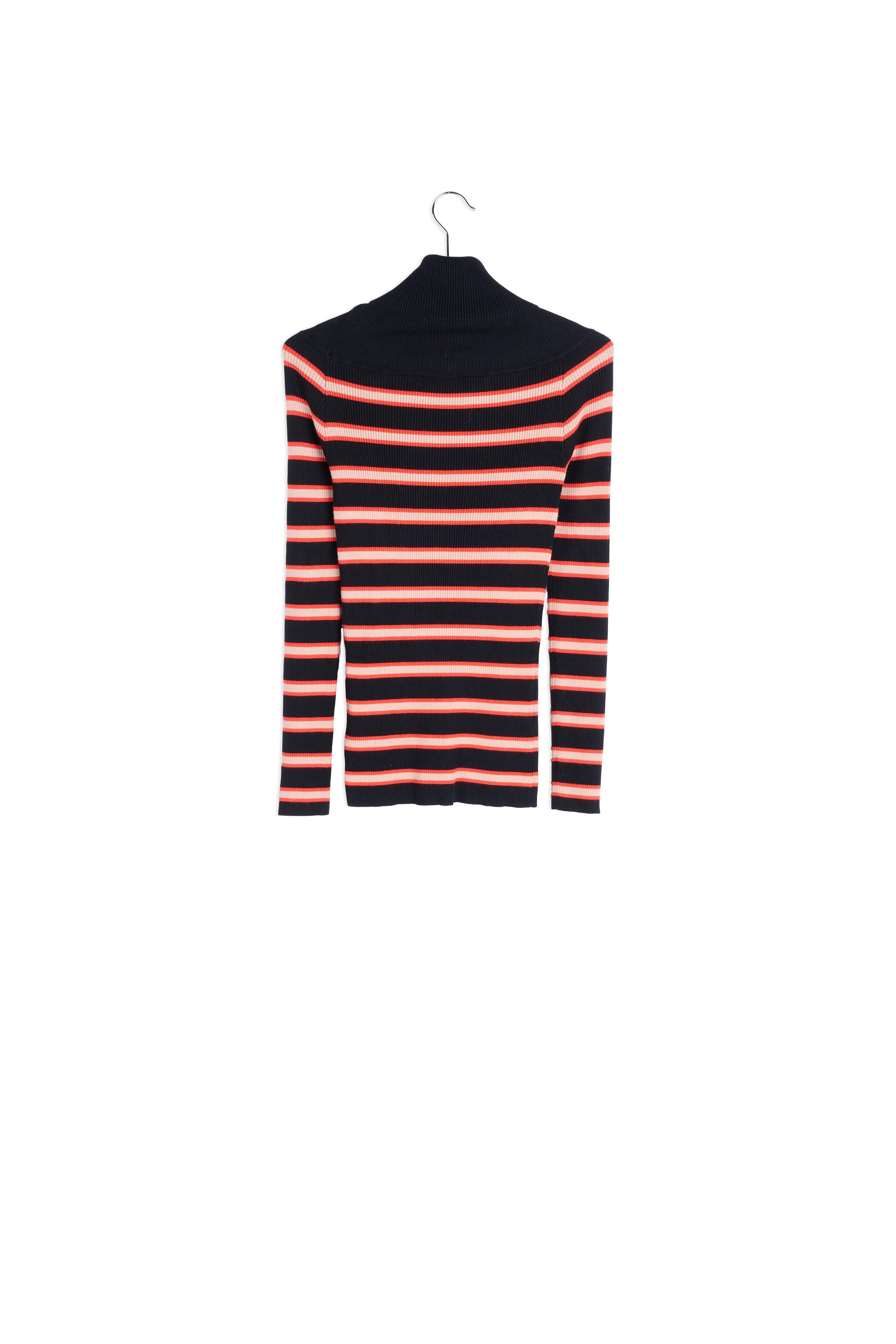 Black turtleneck with red stripe