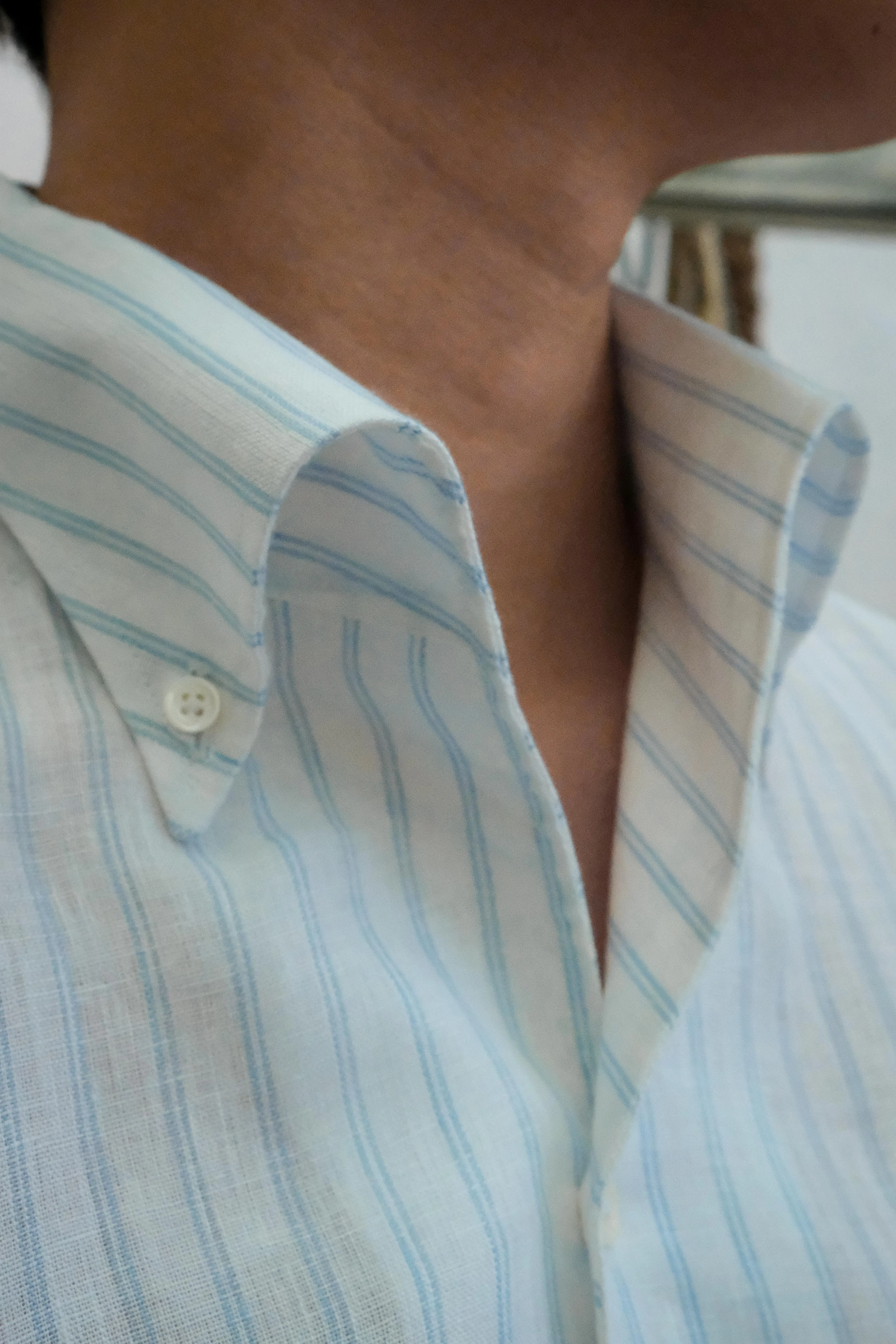 Blue Stripes Linen One Piece Collar Men Shirt