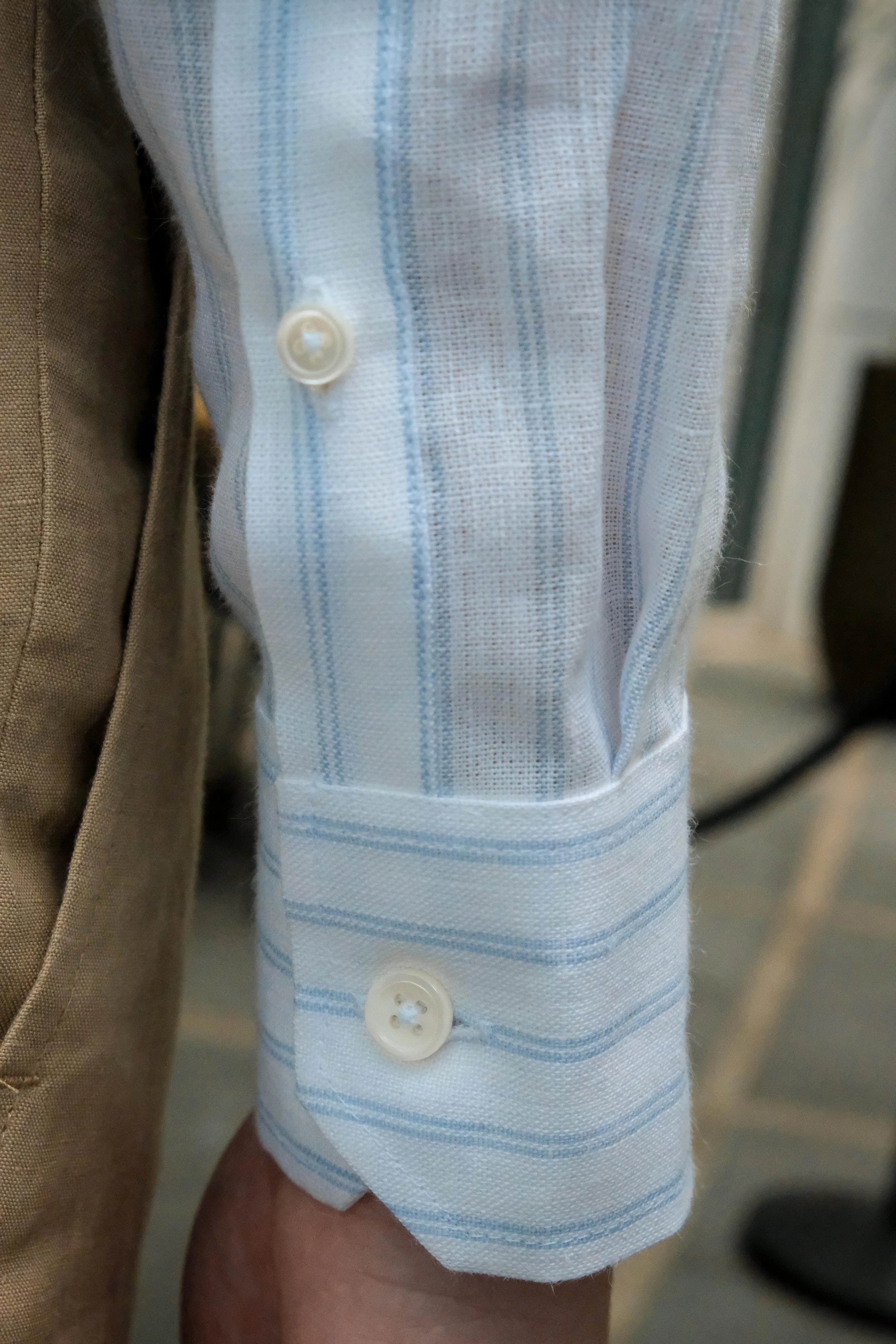 Blue Stripes Linen One Piece Collar Men Shirt