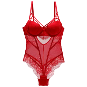 Bodysuit Women Push Up Red Strappy Cup