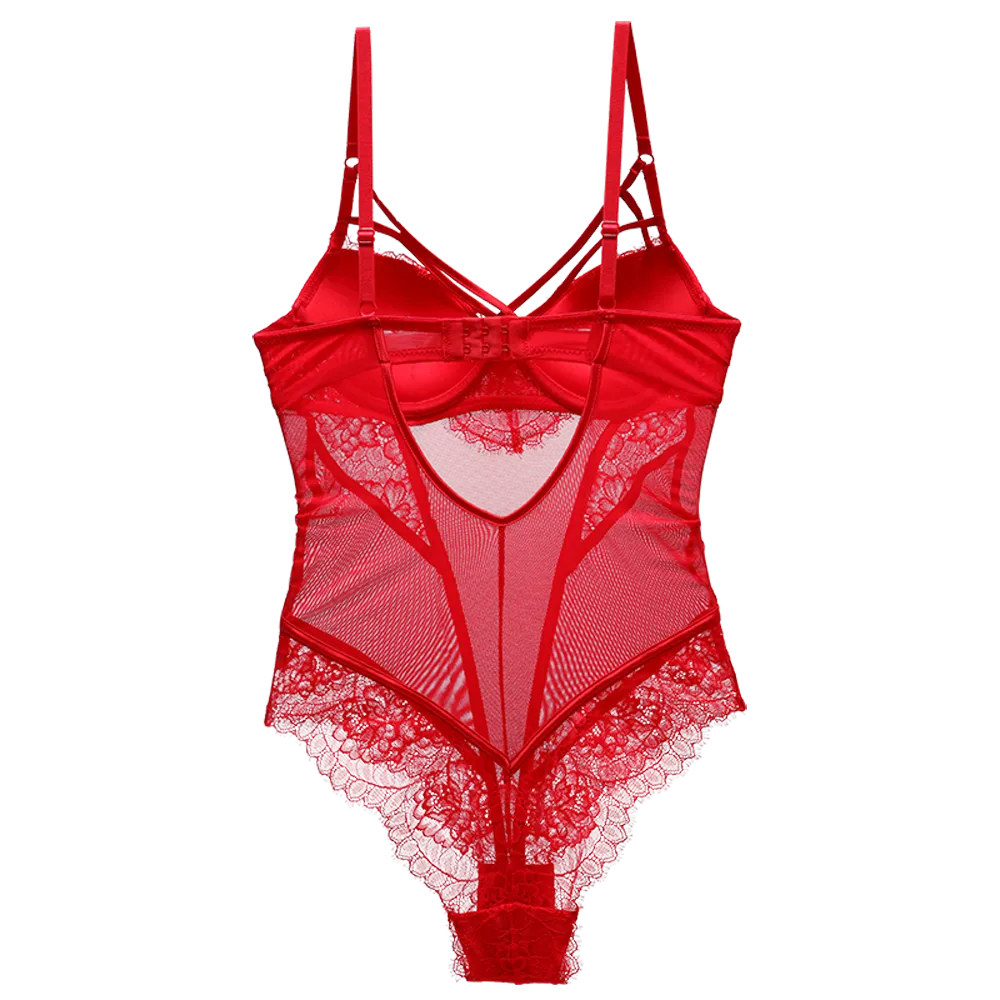 Bodysuit Women Push Up Red Strappy Cup