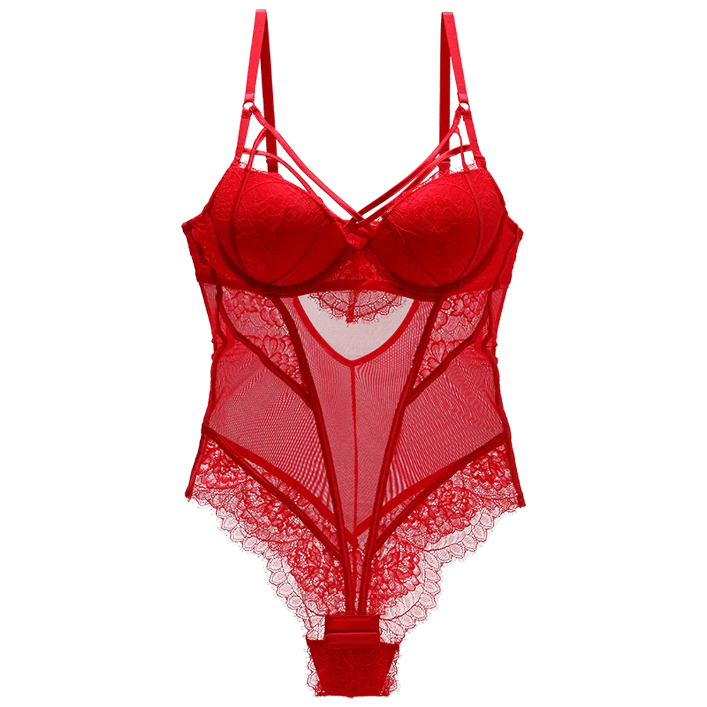 Bodysuit Women Push Up Red Strappy Cup