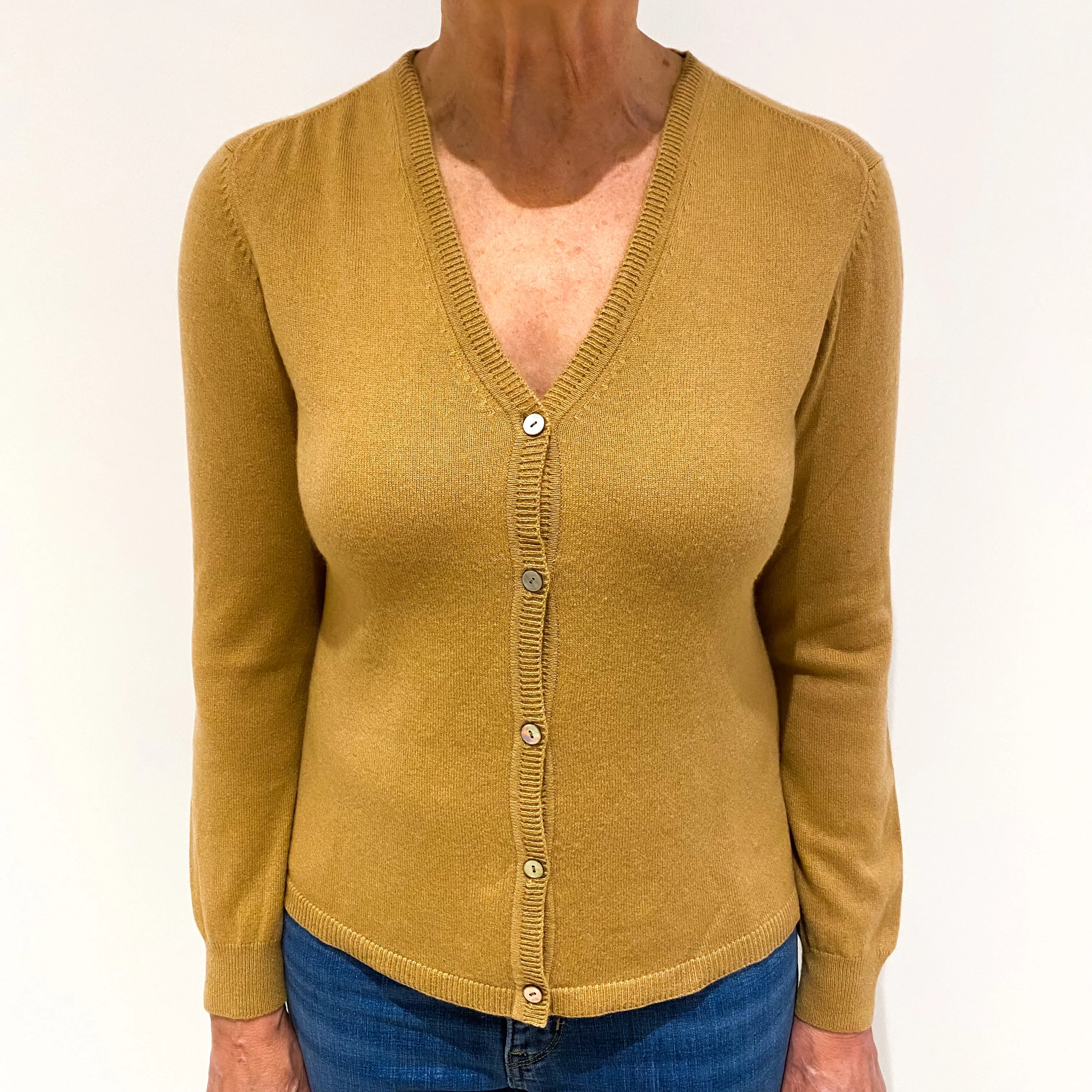 Butterscotch Brown Cashmere V Neck Cardigan Medium