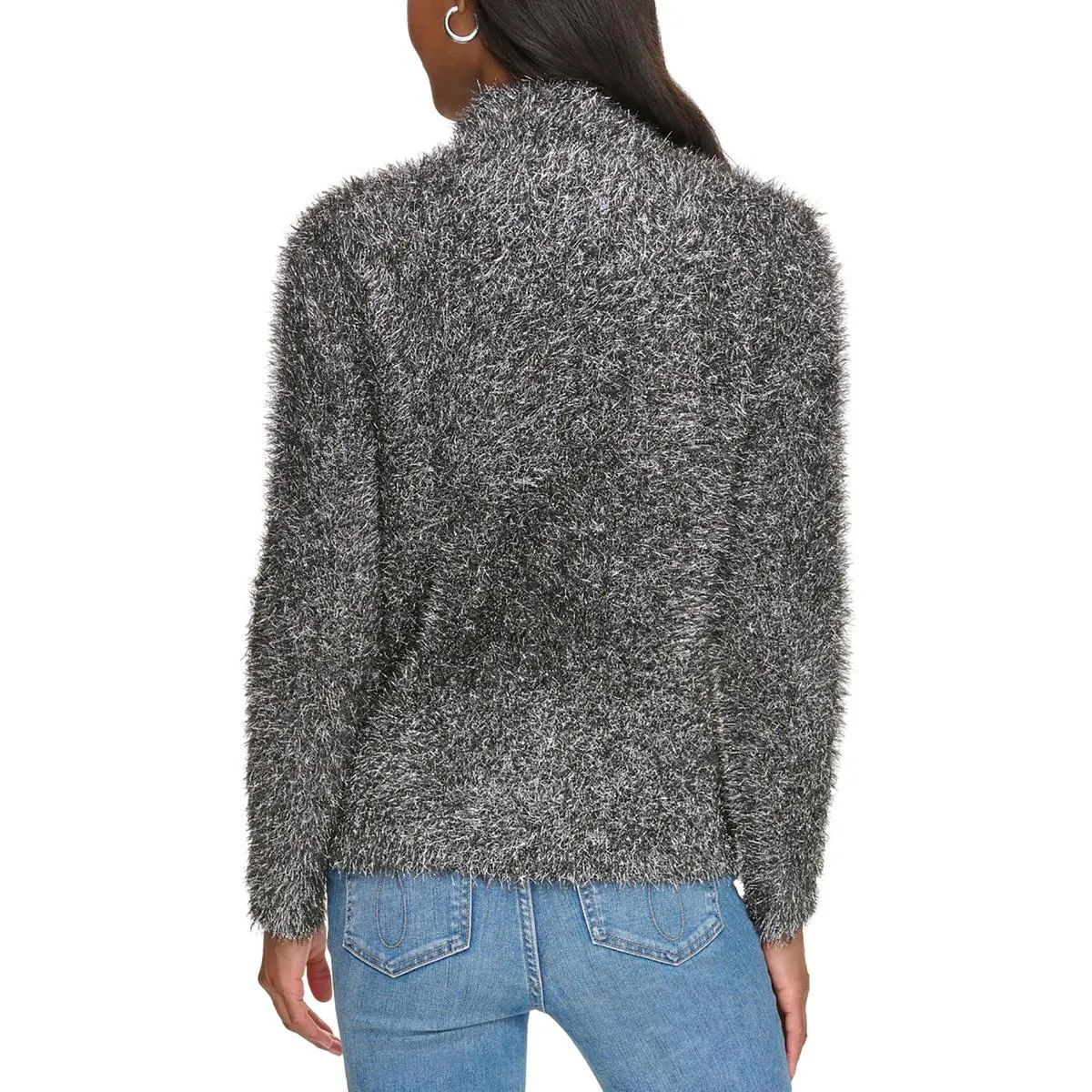 Calvin Klein Womens Metallic Eyelash Mock Turtleneck Sweater