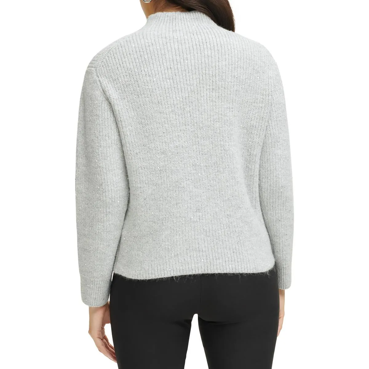 Calvin Klein Womens Metallic Pullover Mock Turtleneck Sweater