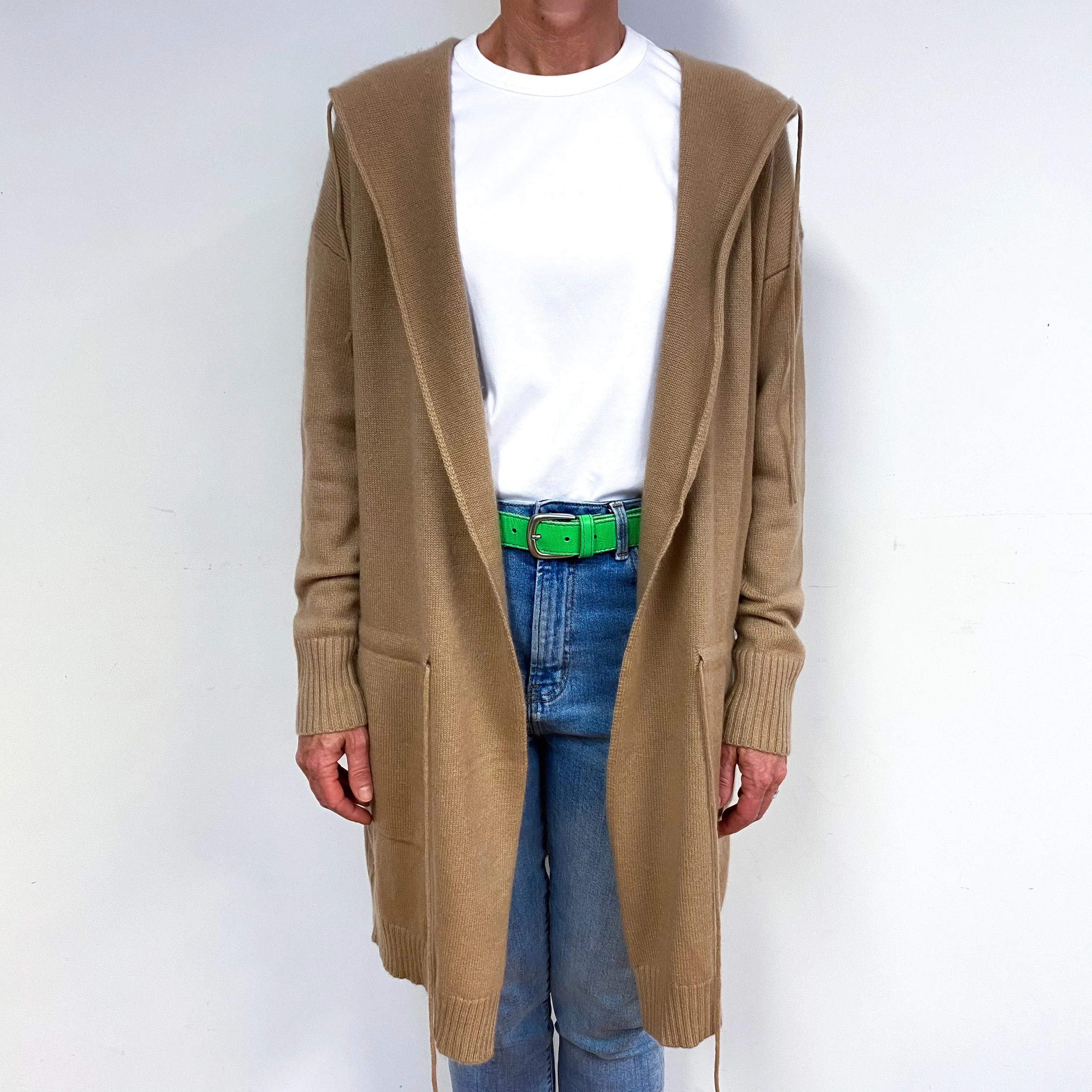 Camel Brown Heavy Knit Cashmere Edge To Edge Cardigan Medium