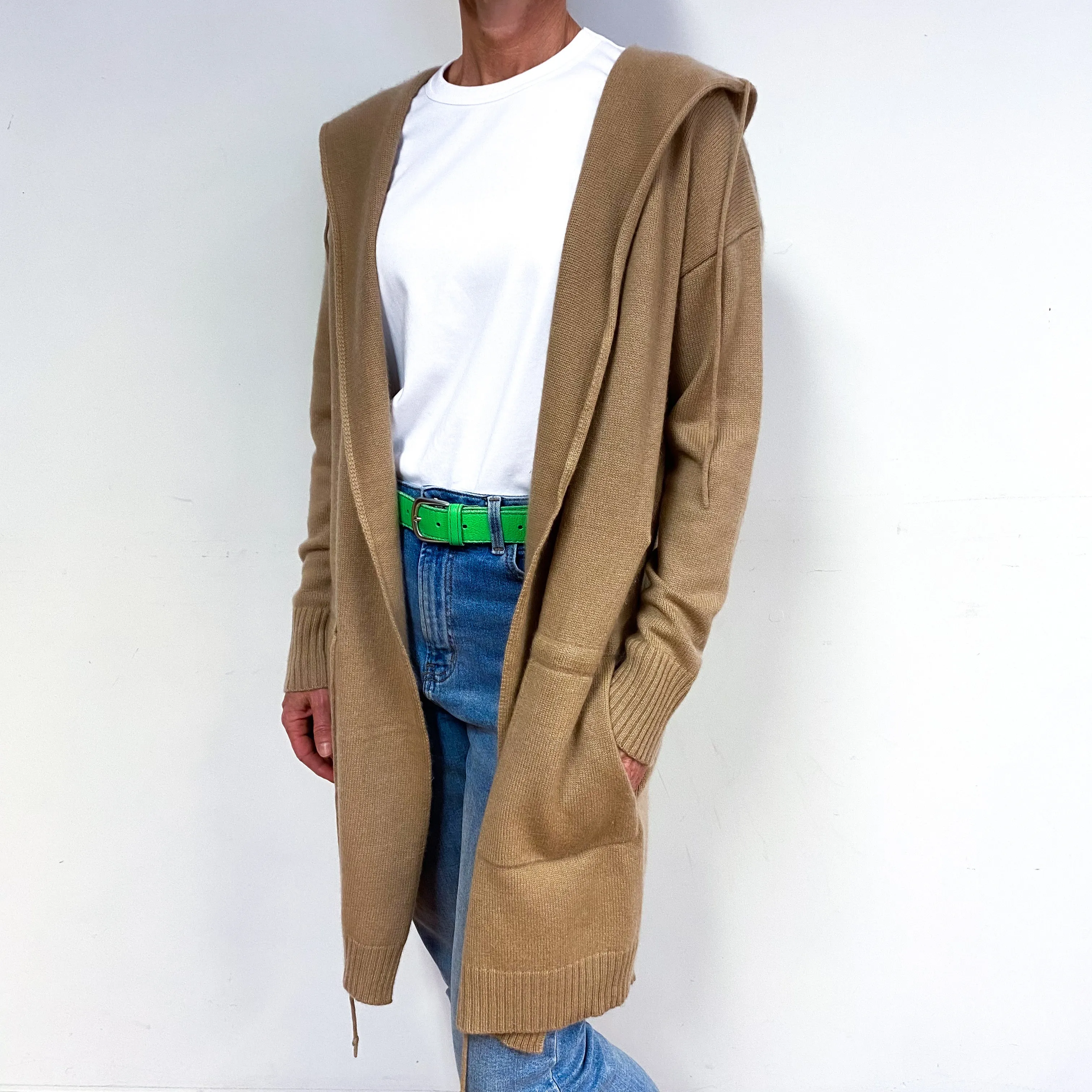 Camel Brown Heavy Knit Cashmere Edge To Edge Cardigan Medium
