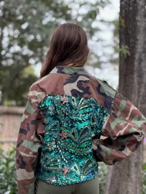 Camo Jacket Refurbished with Teal Sequins