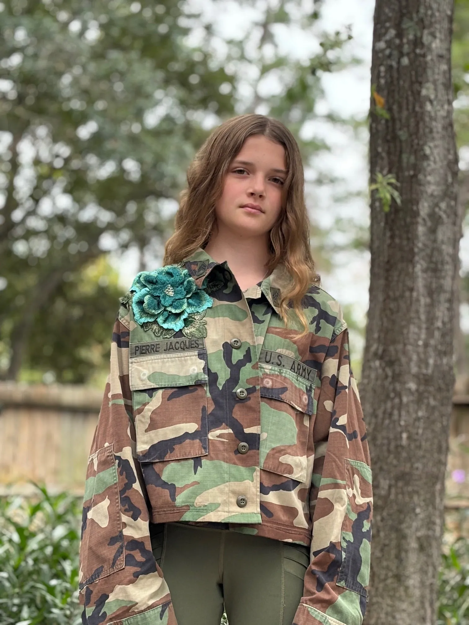 Camo Jacket Refurbished with Teal Sequins