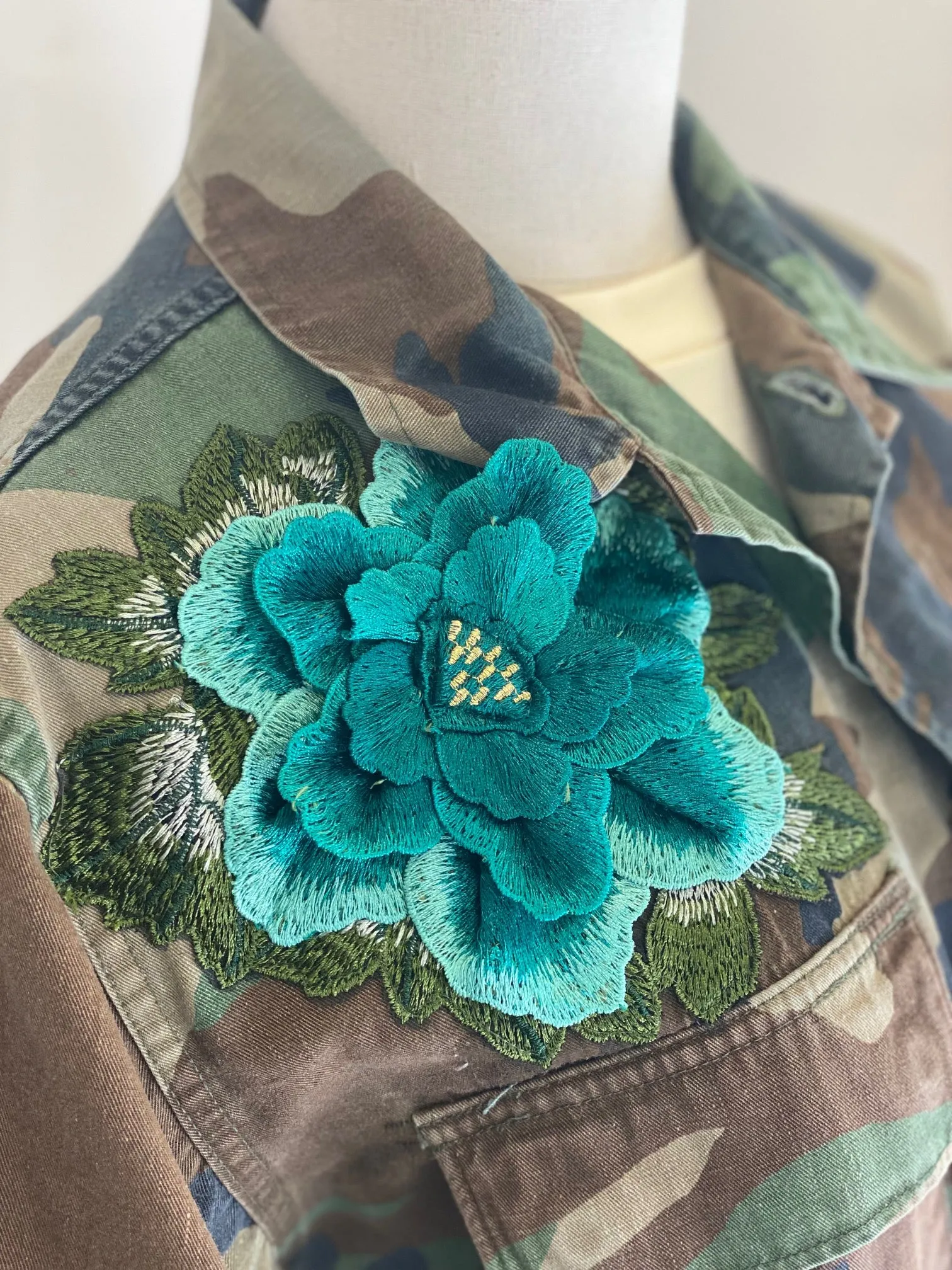 Camo Jacket Refurbished with Teal Sequins