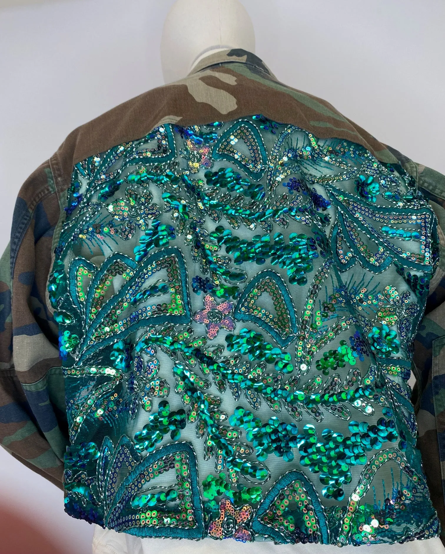 Camo Jacket Refurbished with Teal Sequins