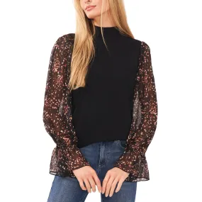 CeCe Womens Printed Metallic Turtleneck Top