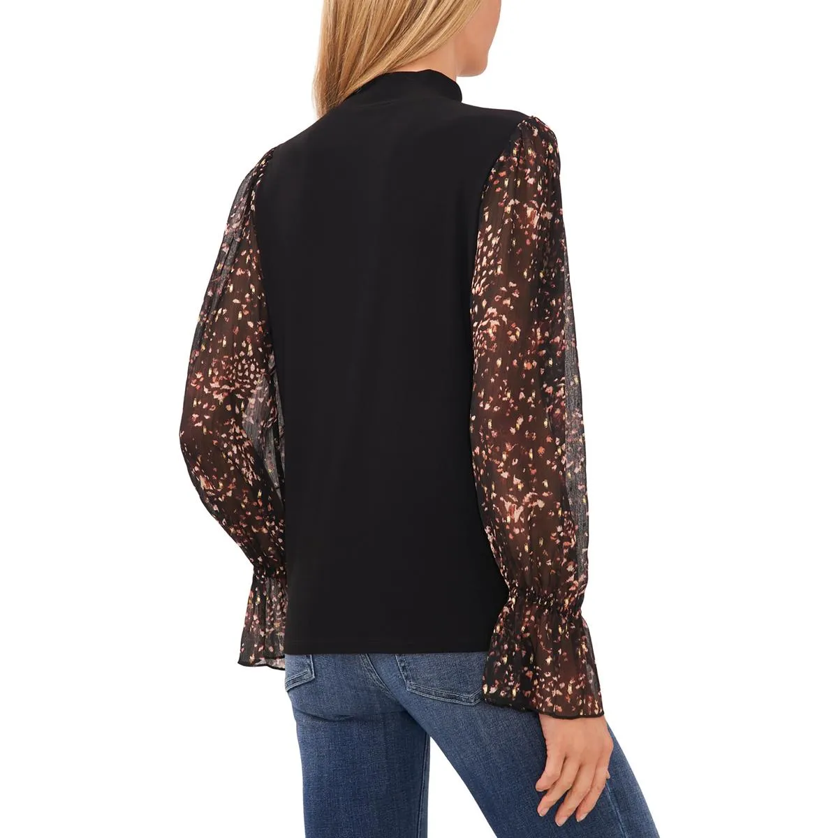 CeCe Womens Printed Metallic Turtleneck Top