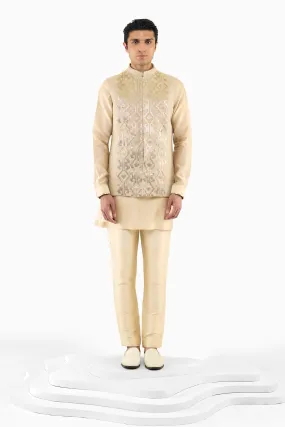 CHAMPAGNE METALLIC JAMDANI NEHRU JACKET