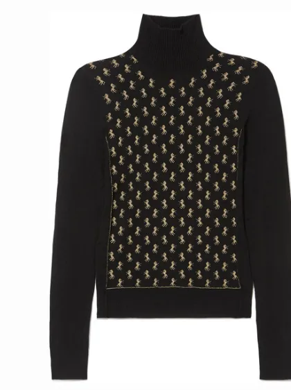 CHLOE METALLIC INTARSIA WOOL-BLEND TURTLENECK SWEATER